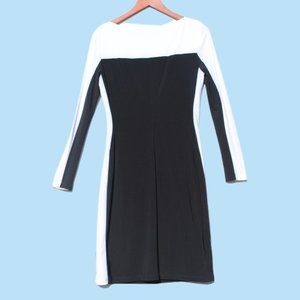 NWOT LAUREN Ralph Lauren B/W Ruched Faux Wrap Sheath Boat Neck  Full Sleeve Sz 8